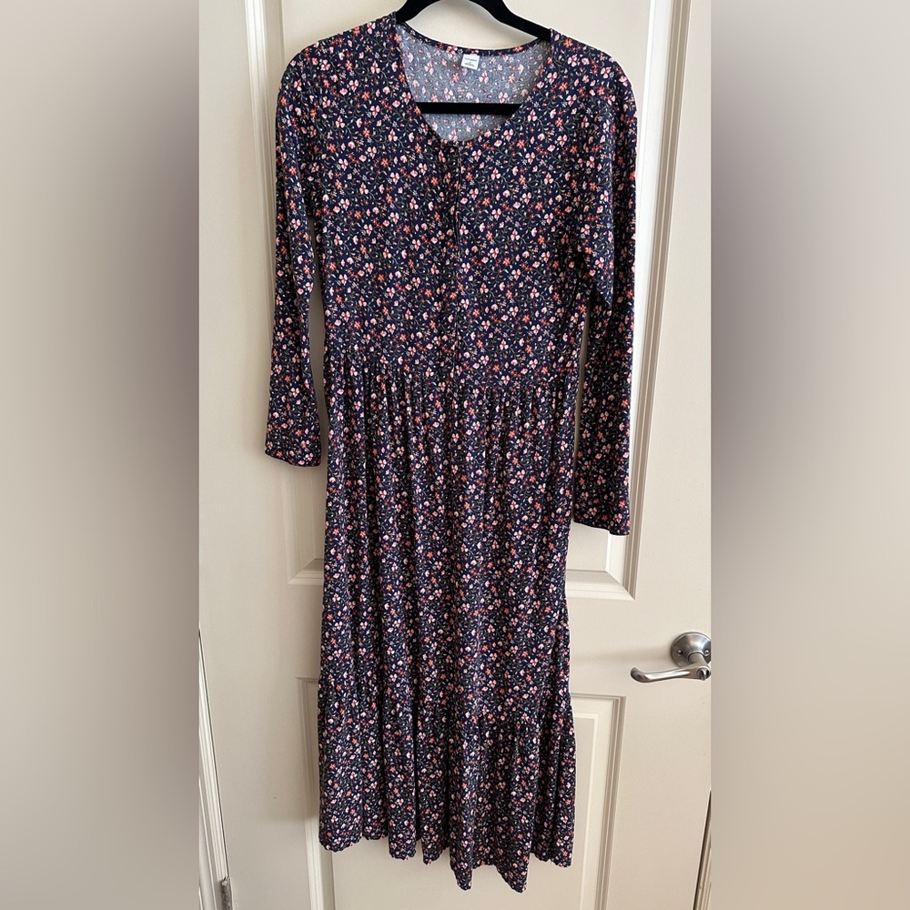 Old Navy Navy Floral Long Sleeve Maxi Dress Women's Sz Medium